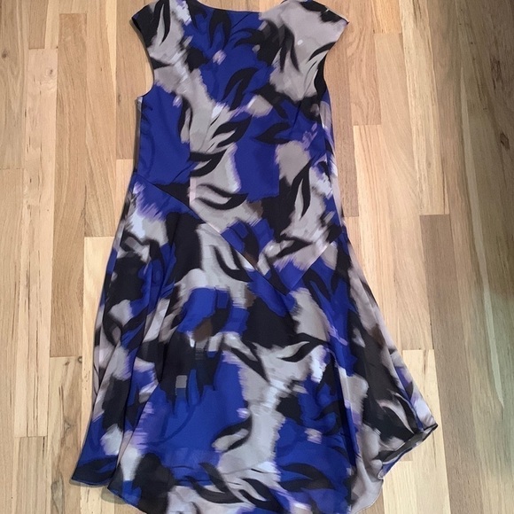 ADRIANNA Papell Blurred Chiffon Sleeveless Dress Drop Waist Blue/Black Women’s 4 - Picture 10 of 14